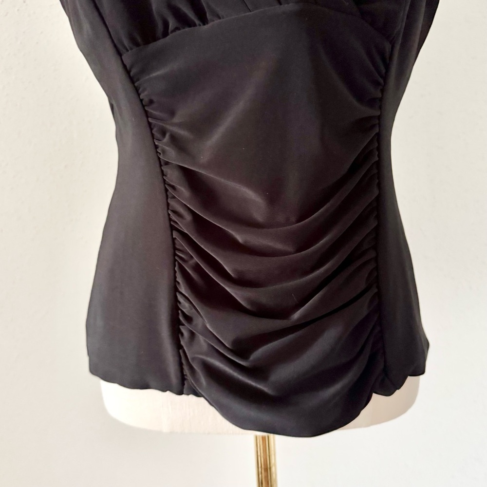 WHBM Pleated V-Neck Sleeveless Top with Ruched Front Black Women's Size Medium M - Picture 4 of 7